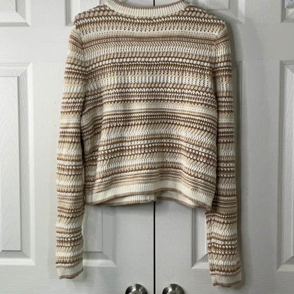 Marled Cream and Brown Striped Knit Cardigan with Front Pockets Size L - Picture 6 of 11